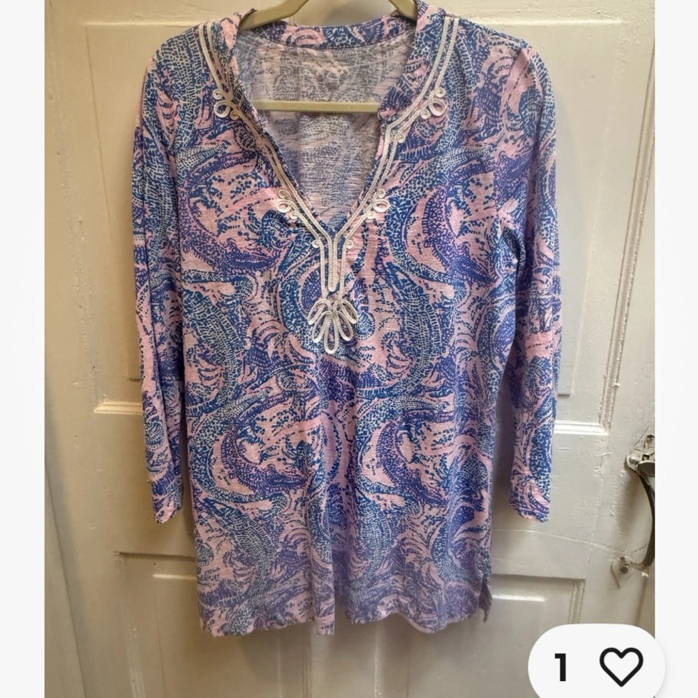 SPRING! Lilly Pulitzer Kaia Knit Tunic in Coastal Blue “Maybe Gator” Size M. EUC